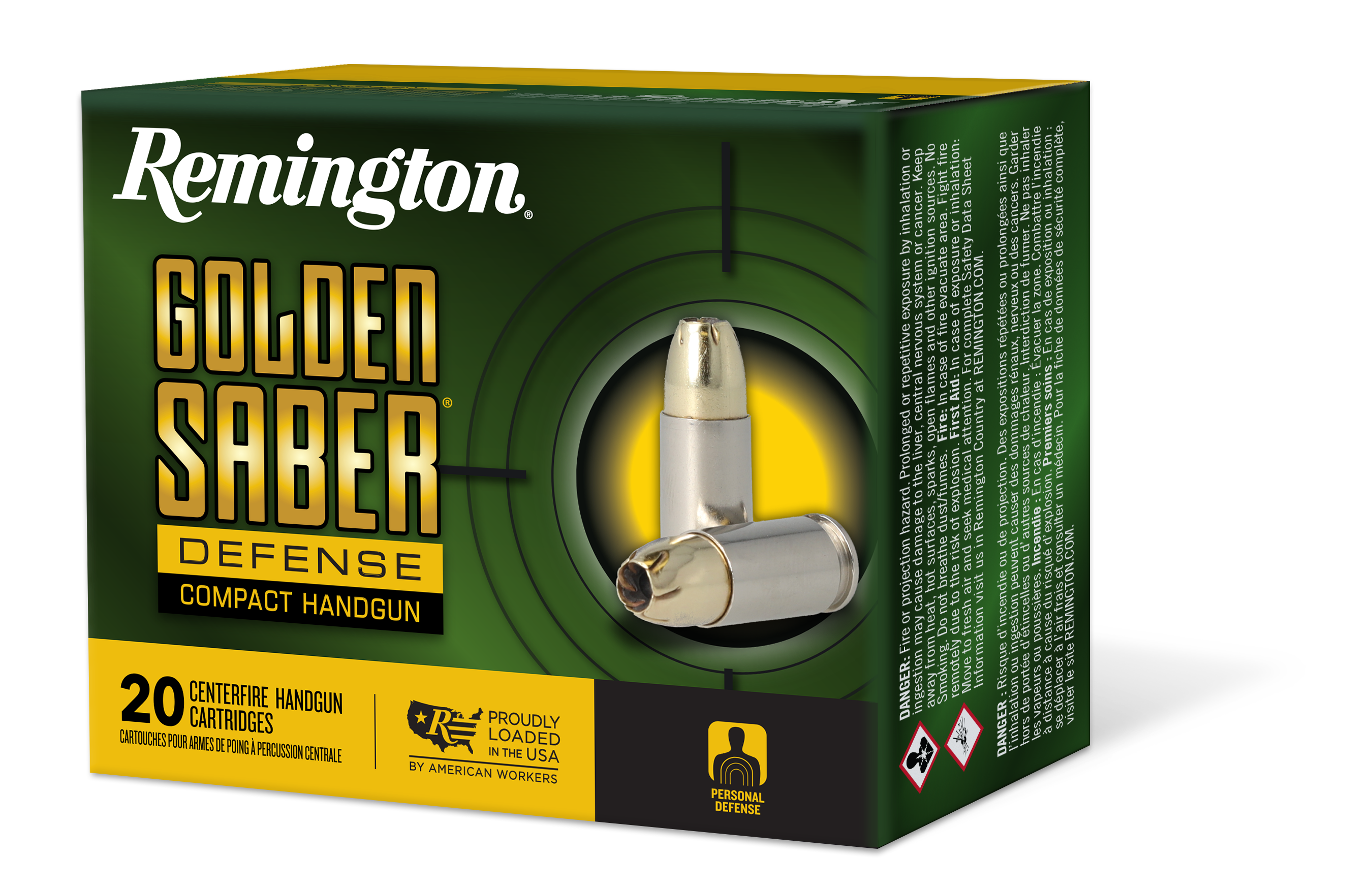 ington Ammunition 27615 Golden Saber Defense 380ACP 102gr Brass Jacketed Hollow Point 20 Per Box/25 Case Ammo