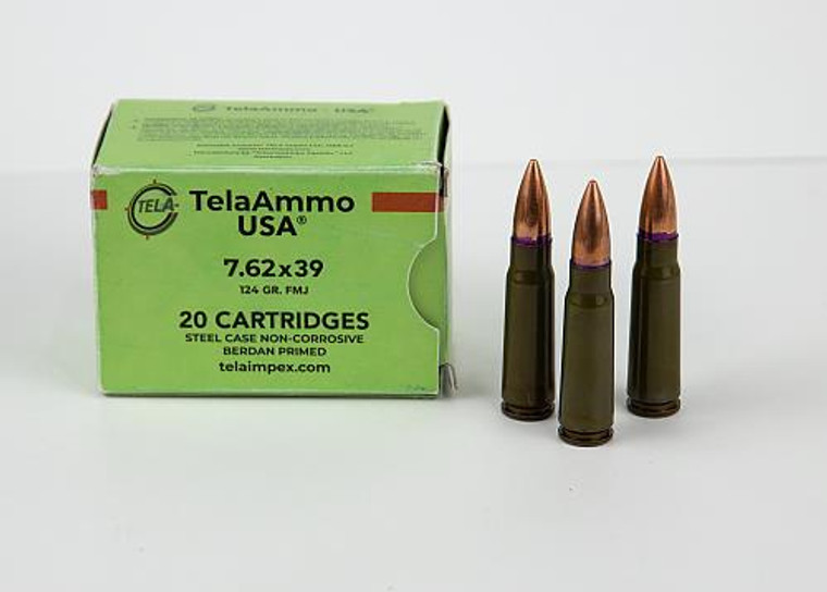 aAmmo 7.62x39 124 Grain Full Metal Jacket(FMJ) Non Corrosive Steel Case Ammo